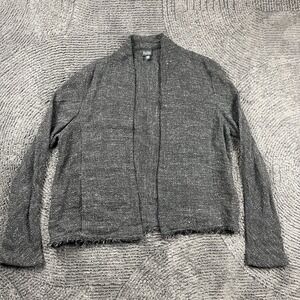 Eileen Fisher Women's Size L Gray Open Front Cardigan Jacket USA Italian Fabric